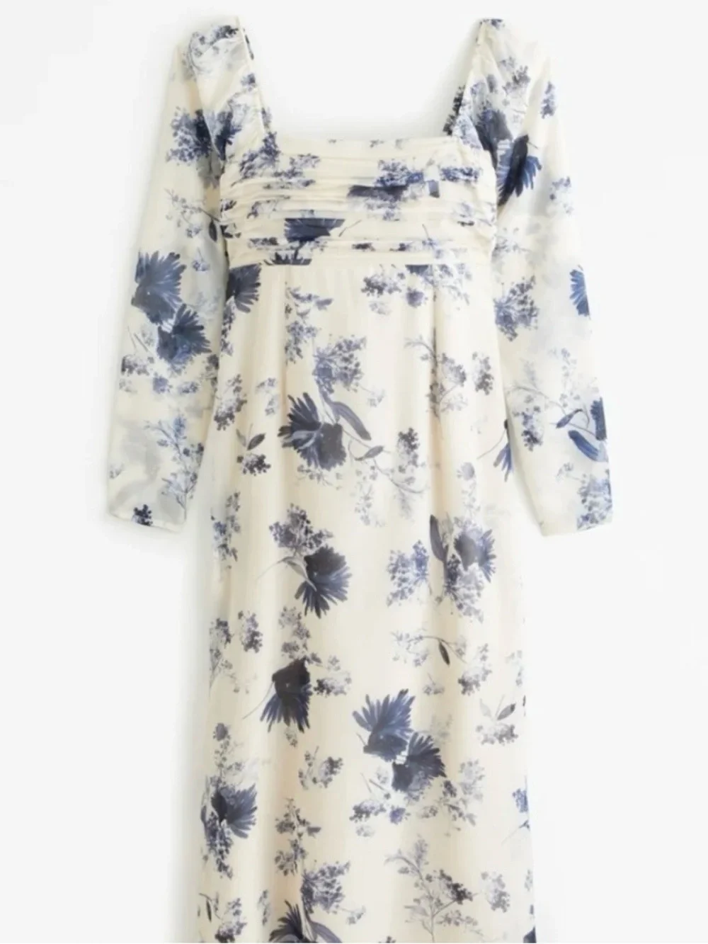 Abercrombie Emerson Midi Cream Floral Dress with Blue Print